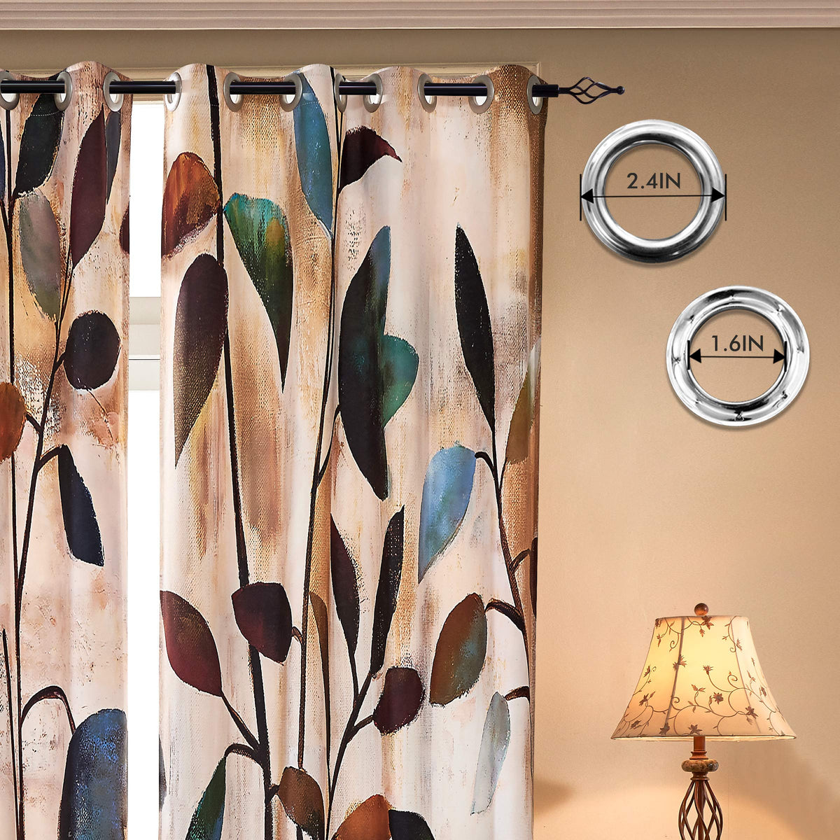 SUBRTEX Light Flitering Curtains 52Wx84L, Room Darkening Vibrant Floral Drapes, 50% Blackout, Semi Sheer Boho Farmhouse Curtains for Living Room, Brown