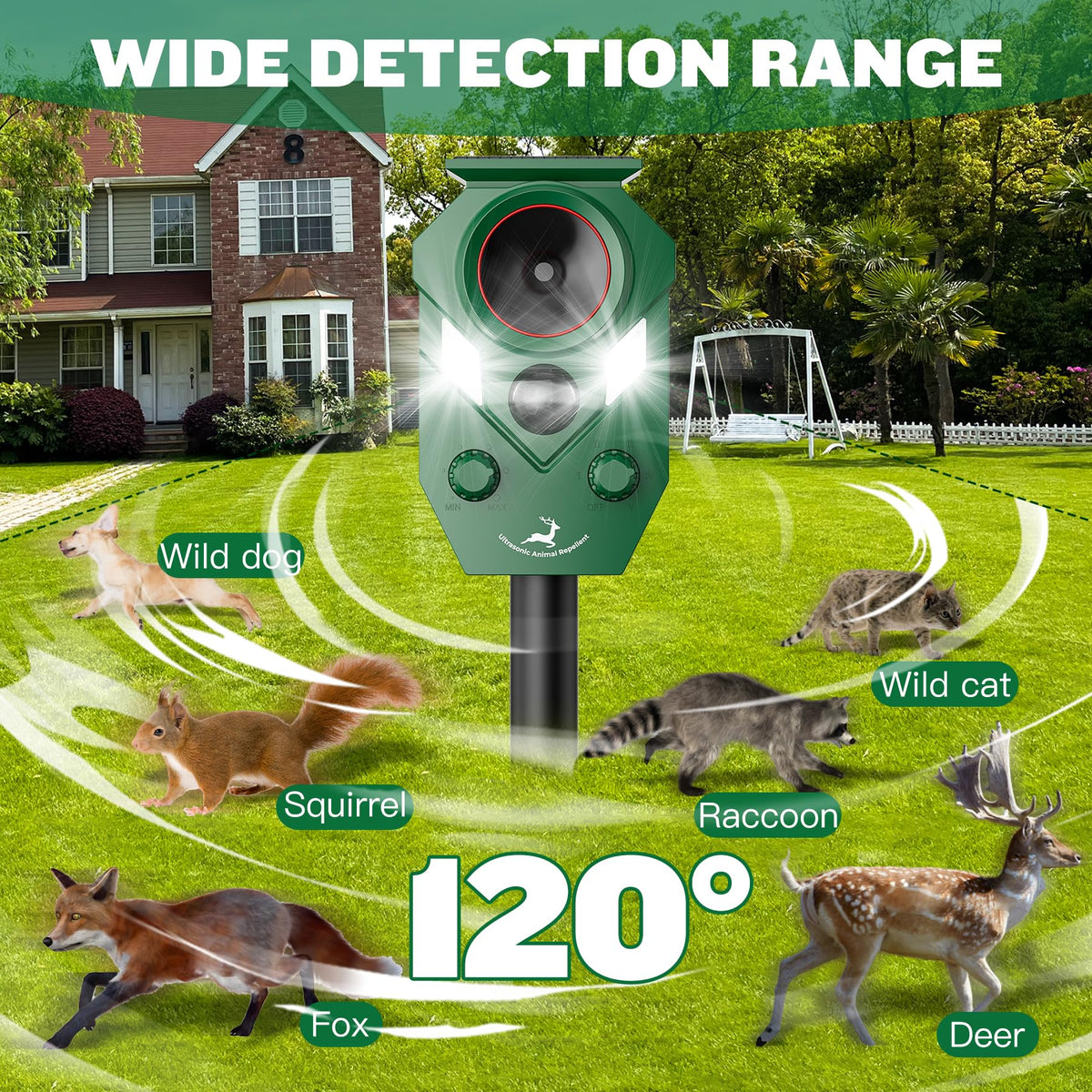 Solar-Powered Ultrasonic Animal Repellent 4 Packs, Waterproof Cat Deterrent with LED Flashing Lights and Motion Sensor for Outdoor Yard, Effective to Repel Cats, Coyotes, Raccoons, and Deer
