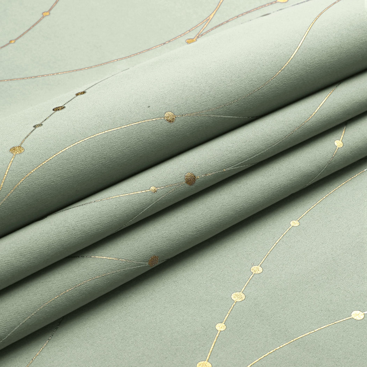 BUHUA Blackout Curtains Gold Foil Print Wave Line and Dots Grommet Drapes, Room Darkening Thermal Insulated Curtains, Noise Reducing Curtain for Bedroom, Sage Green, 52Wx84L, 2 Panels