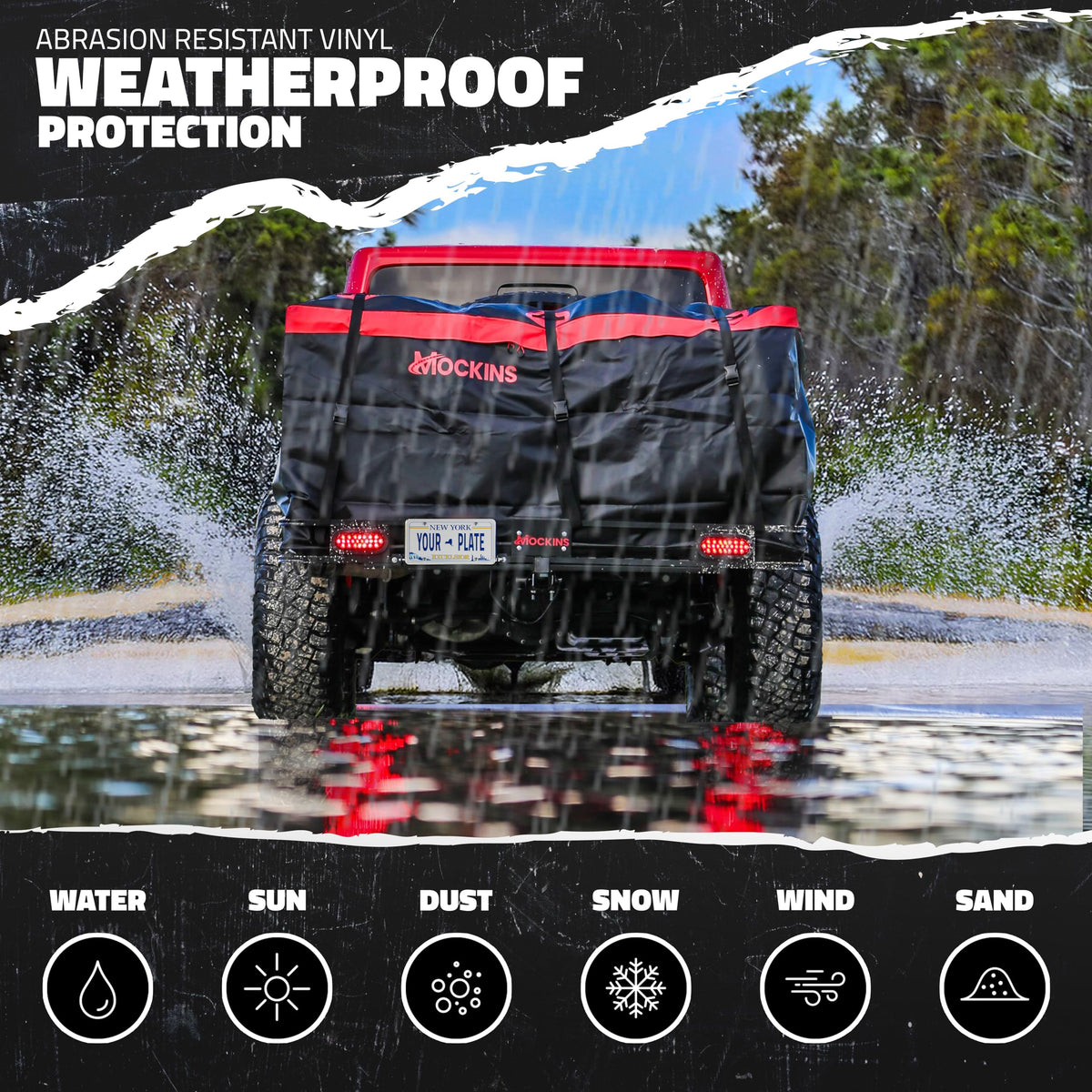 Mockins 70"x30"x6" XXL Folding Trailer Hitch Cargo Carrier w/Rear Lights, Plate Bracket & 40 CuFt Waterproof Cargo Bag for Hitch Carrier | 500 Lbs Cap Luggage Rack for SUV Car & Truck w/Accessories