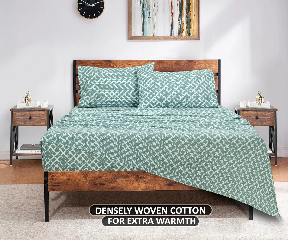 Bliss Casa 4 Piece 100% Cotton Flannel Sheets Queen Size Bed Set - Warm & Extra Soft - Deep Pockets, Breathable, All Seasons Comfy - Double Brushed Bed Sheet (Gossard)