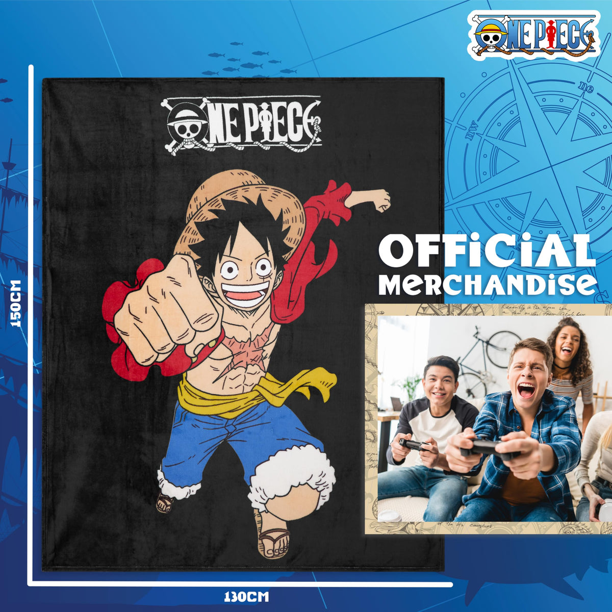 One Piece Fleece Throw Blanket Soft Cozy Anime Blanket for Bed or Couch Travel Gifts for Teens Boys Girls Fans Manga Luffy Room Decor Bedspread Sofa Accessory 51"x59"