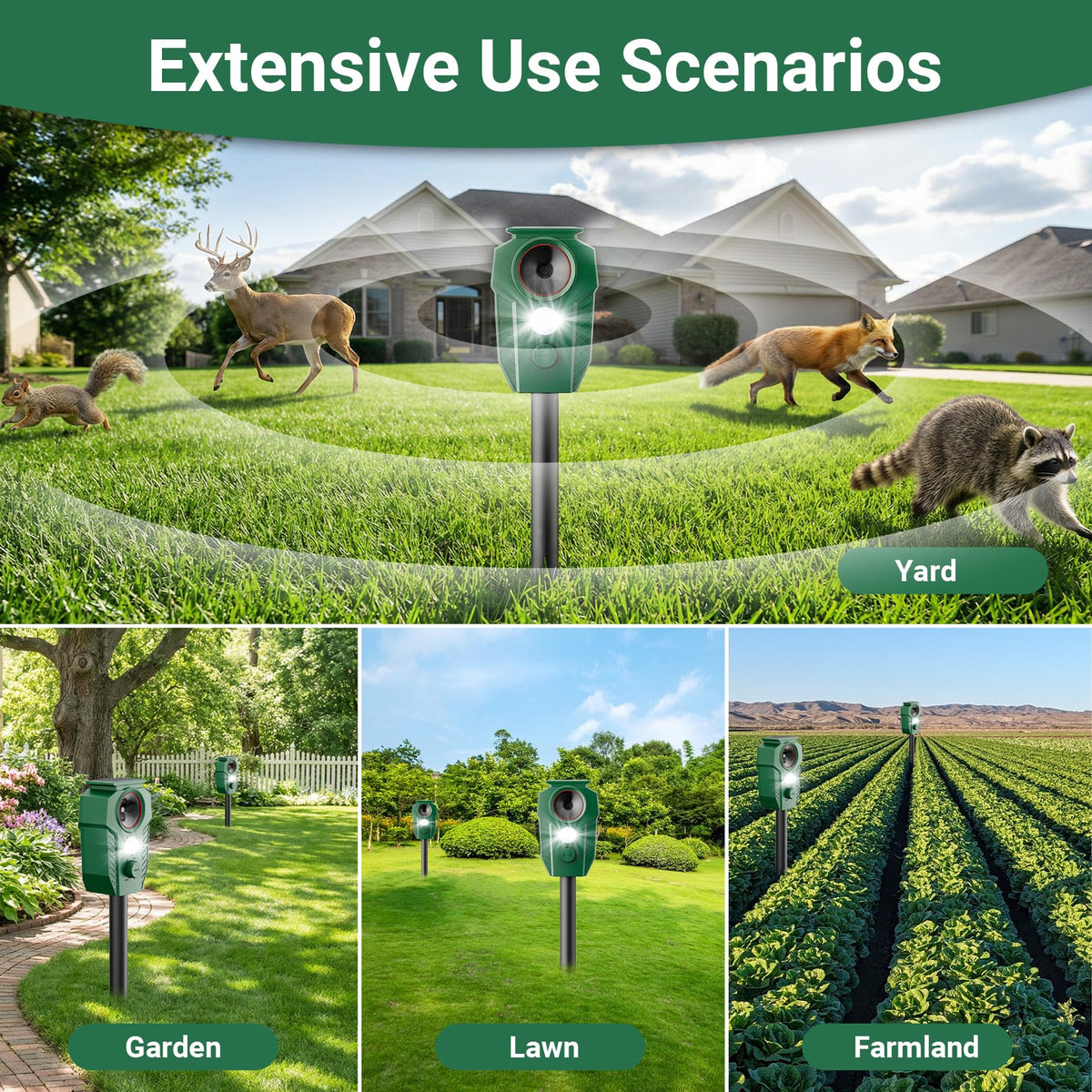 Peepst Solar Ultrasonic Animal Repellent with Motion Sensor & LED Lights – Waterproof Outdoor Deer Repellent Device for Yard, Garden & Lawn – Effective Against Cats, Coyotes, Raccoons & Dogs