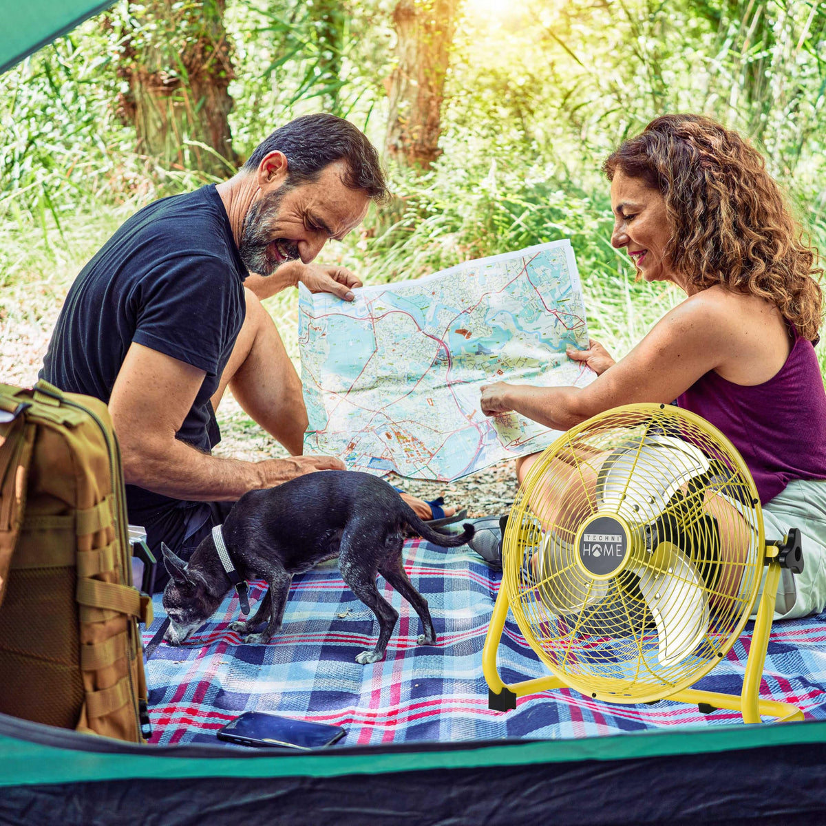 Techni Home 12” Rechargeable 4000mAh High Velocity Cordless Fan with Up to 43.5-Hour Runtime, Ideal for Camping, Emergency Use, or Home Cooling, Yellow