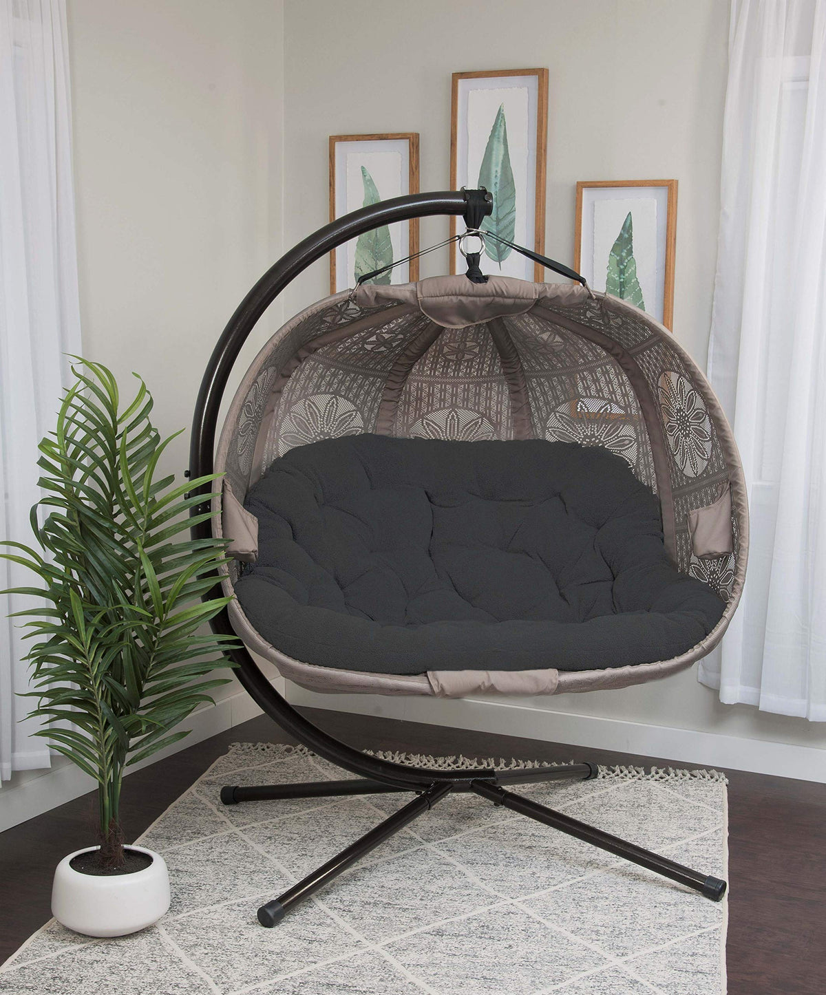 FlowerHouse Hanging Pumpkin Patio Chair - Dreamcatcher Black Cushion