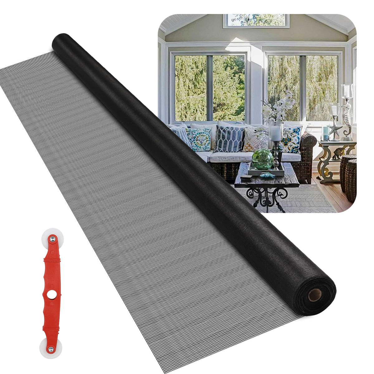 Patio Porch Screen Mesh Roll - 95"x100', Easy-to-Cut Porch Screen Mesh Roll for Patio, Pool, Durable Patio Screen Mesh Replacement