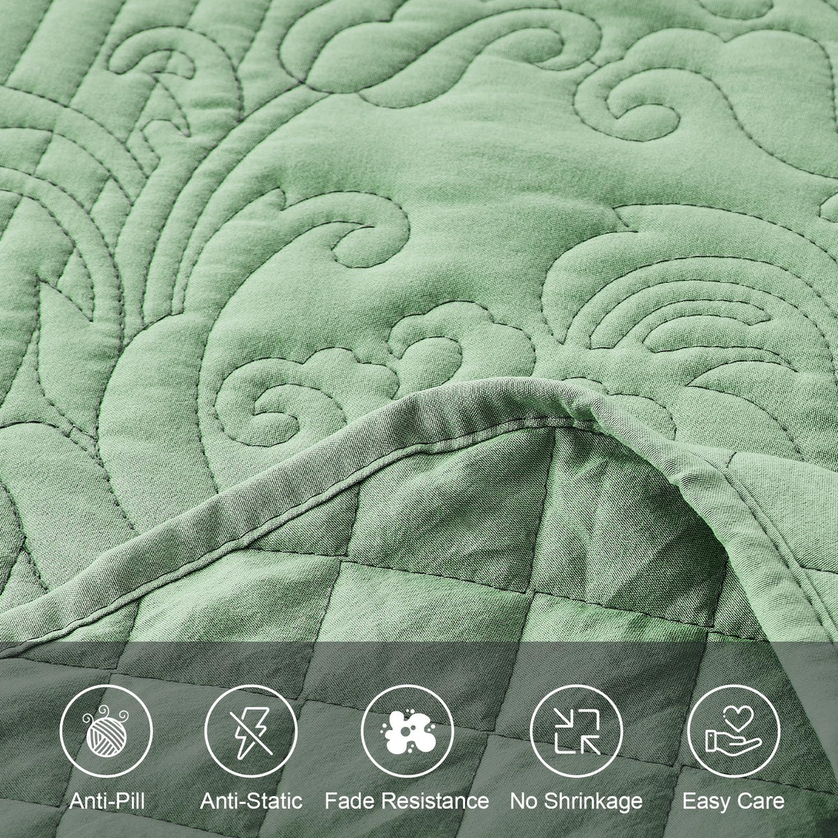 DaisyHuang Botanical Quilt Set King Size -Leaves Pattern Stitching Quilt Set - Elegant & Fresh Style Bedspread Coverlets, Ultra Soft, Reversible, Lightweight, 4 Piece with Floor Mat, Olive Green