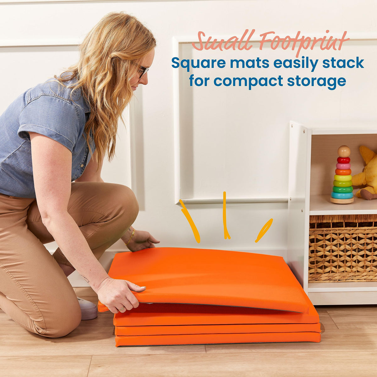 ECR4Kids SoftZone Play Patch Activity Mat Squares, Modular Playmat, Orange, 4-Pack