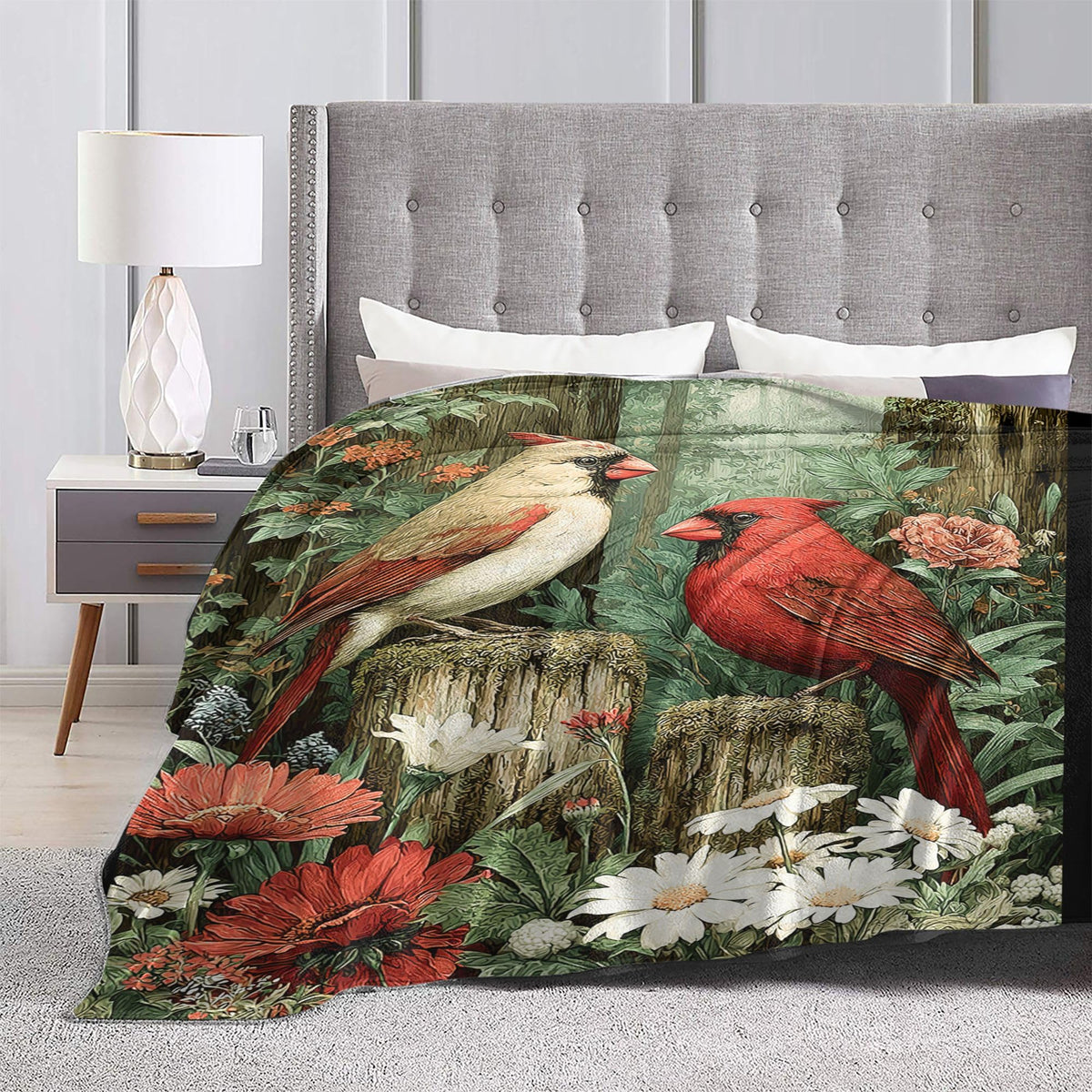 Cardinal Throw Blanket Soft Warm Cozy Christmas Cardinals Blankets Fuzzy Plush Fleece Cardinal Blanket Red Birds Gifts for Couch Bed Sofa Home Decor 40''X50''