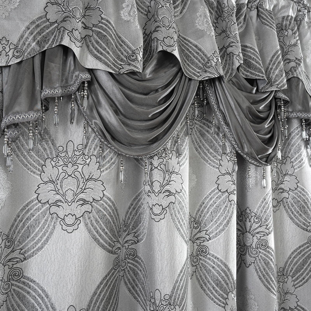Petrichor Elegant Curtains with Gold Silver Threads 2 Panels Set - Luxury Window Treatment Attached Valance, Sheer Backing, and 2 Tie Backs for Bedroom and Living Room, 54x84 inches, Silver