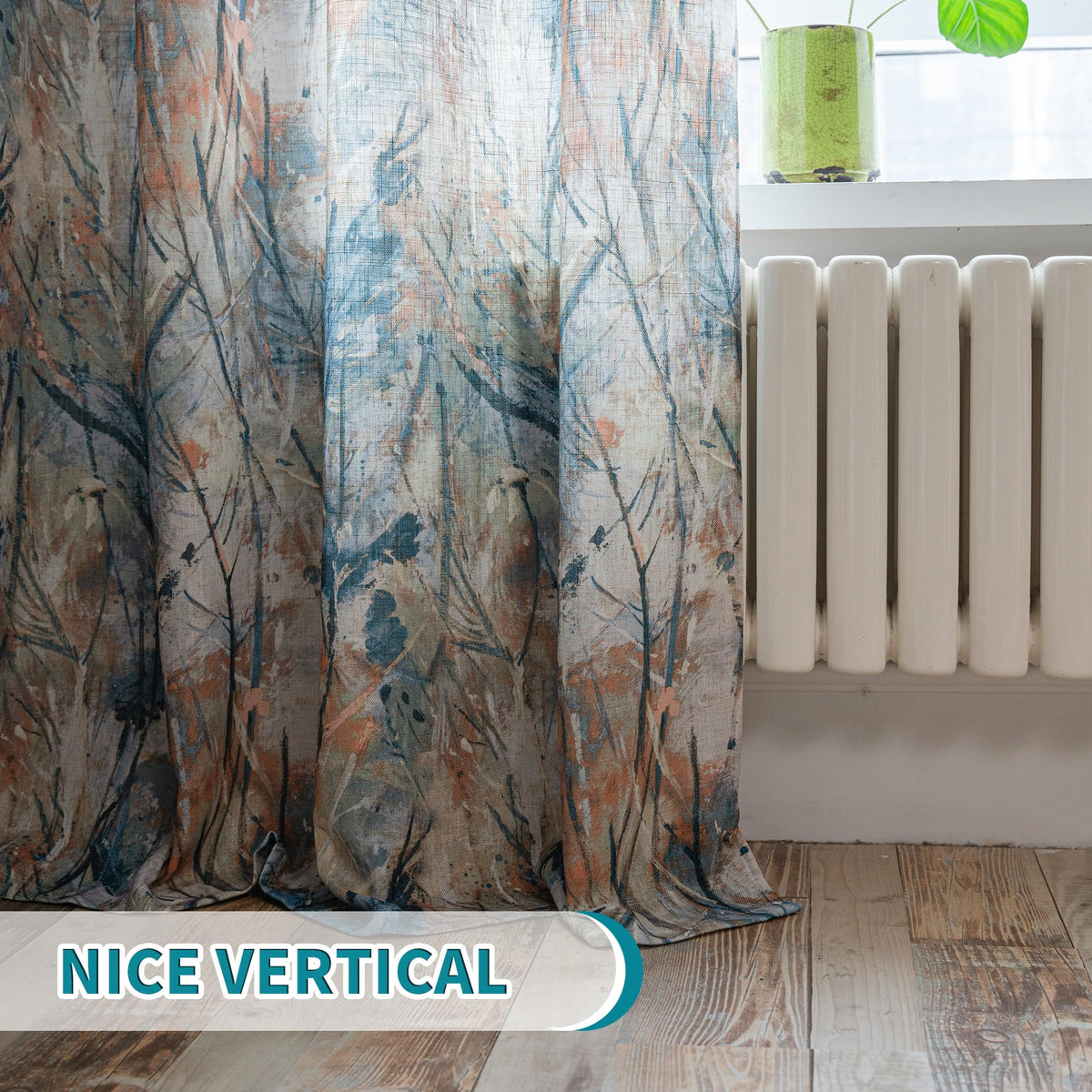 MEETSKY Blue Curtains 84 Inch Long for Living Room - Branches Pattern Printed Curtain Light Filtering Thick Linen Textured Grommet Drapes for Bedroom, 52" x 84", Blue, 2 Panels