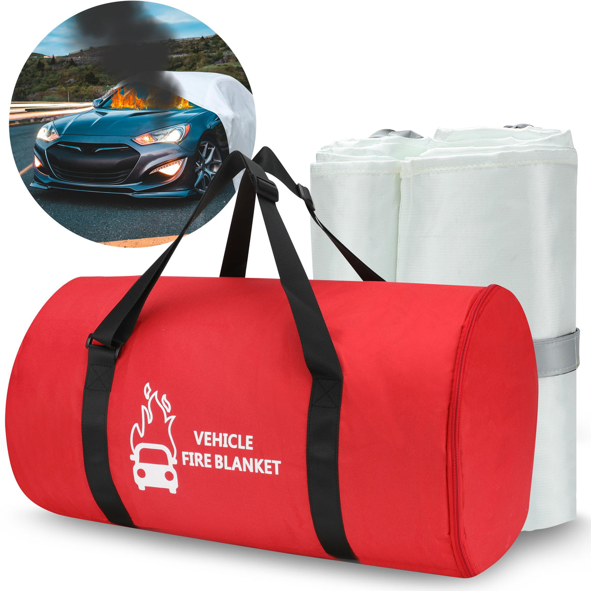 Azazccm Emergency Fire Blanket for Car, Large Fiberglass Fire Suppression Blanket, Survival Safety for Electric Vehicle Truck Automotive Conflagration (13.12x19.68FT), White