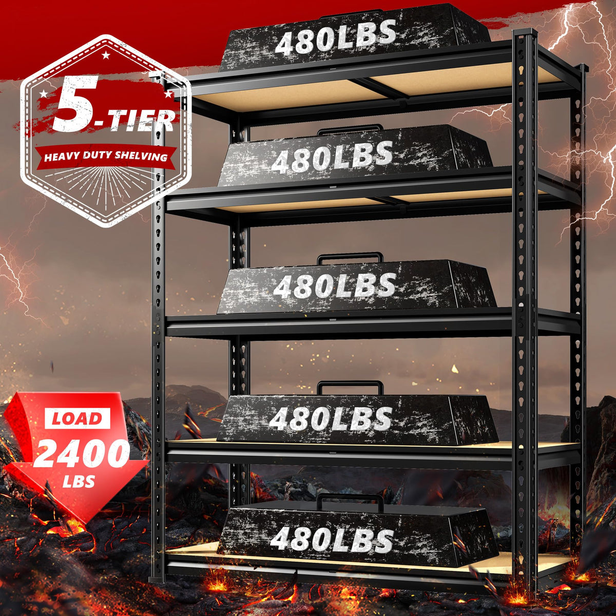 REIBII 2400LBS Storage Shelves 5 Tier Garage Shelving Heavy Duty Adjustable Garage Shelves, Utility Rack Shelf, Shelving Units for Storage Warehouse Pantry Closet, 35.5" W x 11.9" D x 72" H, 3 Pack