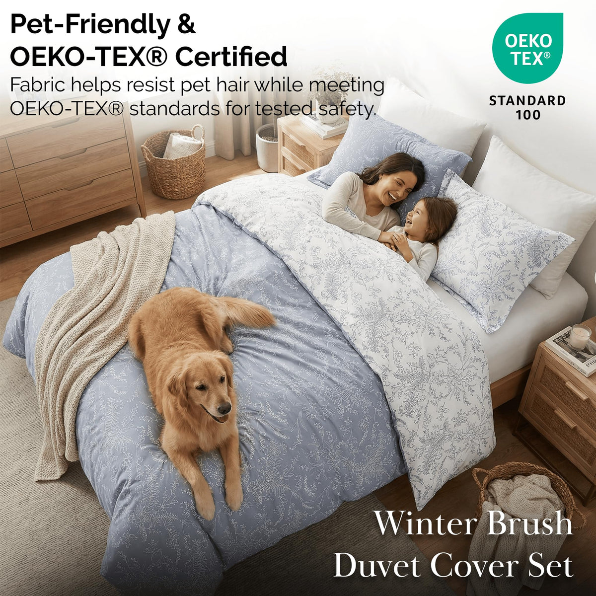 SouthShore FINE LINENS Winter Brush Collection - Premium Quality, Soft, Wrinkle, Fade, & Stain Resistant, Easy Care, Oversized Duvet Cover Set, King / California King, Dusty Blue