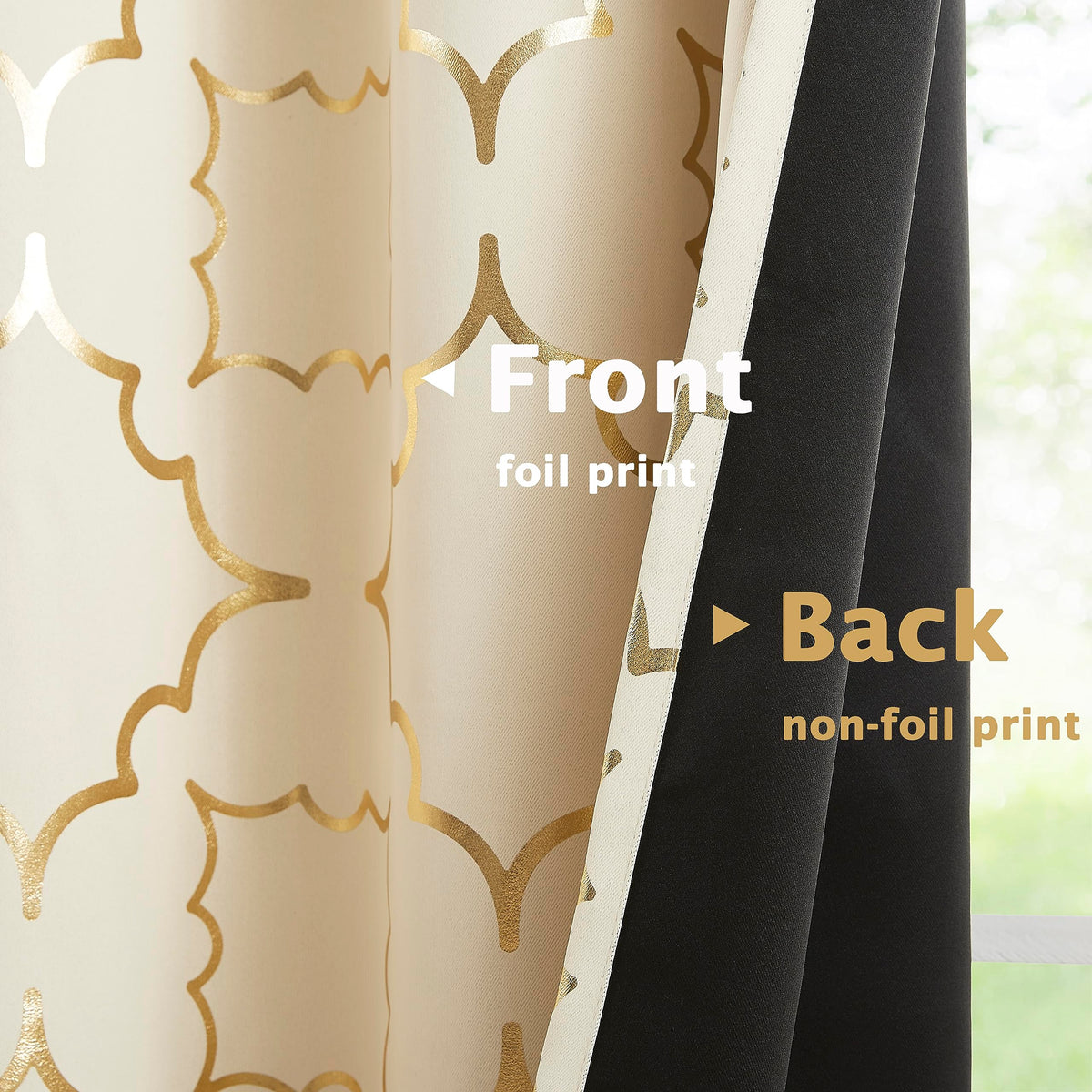 Purainbow Beige Blackout Curtain Panels for Bedroom 84" Gold Foil Moroccan Metallic Print Energy Efficient Drapes for Bedroom Living Room, Thermal Insulated Window Treatments Grommet Top 2 Panels