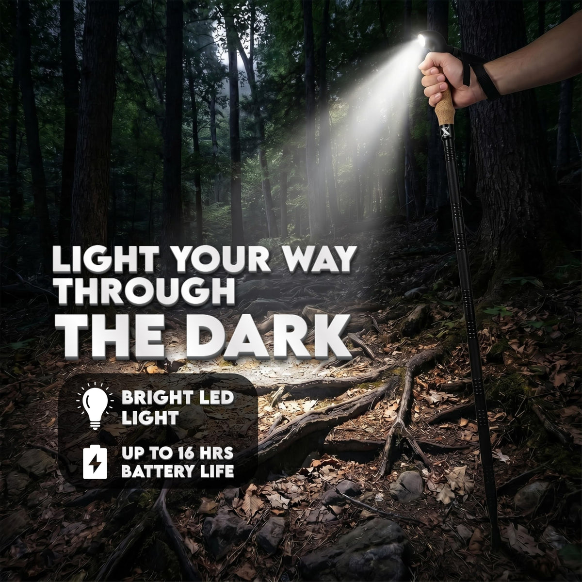 SmartstickX Collapsible Tactical Walking Stick with LED Light, USB Charging, Cork Grip, and Heavy-Duty Survival Tools – Aircraft Aluminum Trekking Pole for Hiking, Camping, Outdoors