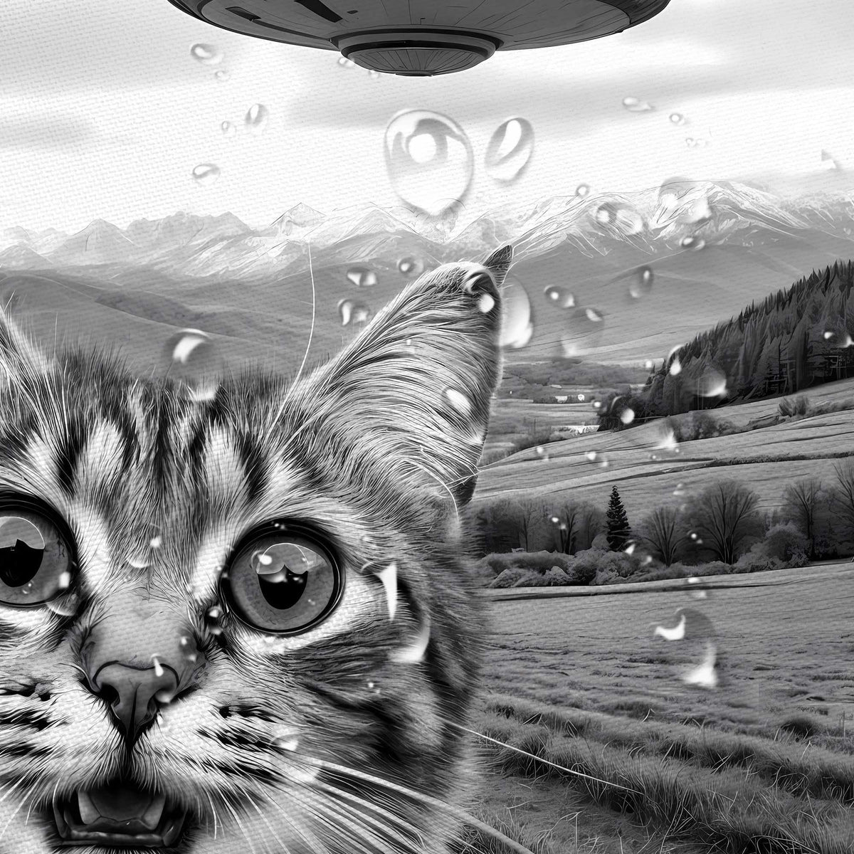 JAWO Funny Shower Curtain, Hilarious Selfie Cat Waterproof Bath Curtain, Modern Gray Country Scene Fun Cute Gray Cat UFO Bathroom Decor, 72X72 INCH with Hooks