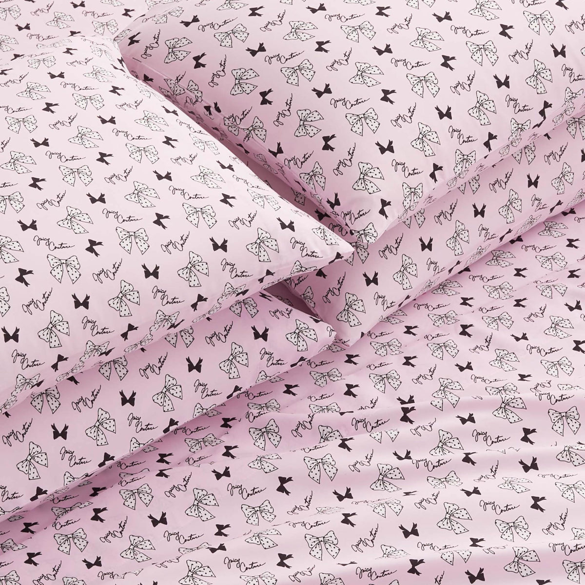 Juicy Couture Printed Microfiber 6-Piece King Sheet Set, Polka Dot Bow Toss Light Pink