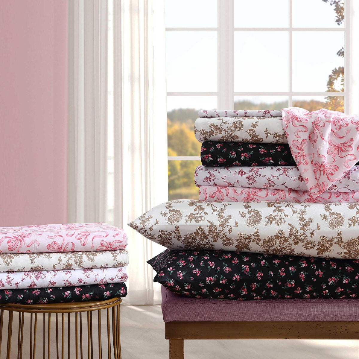 Betsey Johnson - Full Bed Sheets, Soft & Lightweight Bedding, Fade & Wrinkle Resistant (Bouquet Ditsy Black, Full)