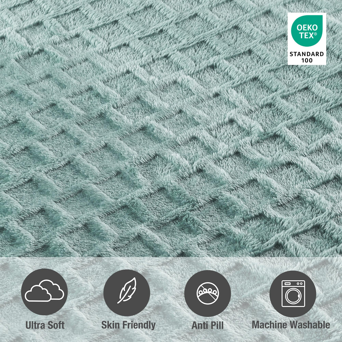 CBCHome Velvet Plush Jacquard Tile Throw Blanket for Couch - Buttery Soft, Cozy Throw, for Women (Aqua, 50" x 60")