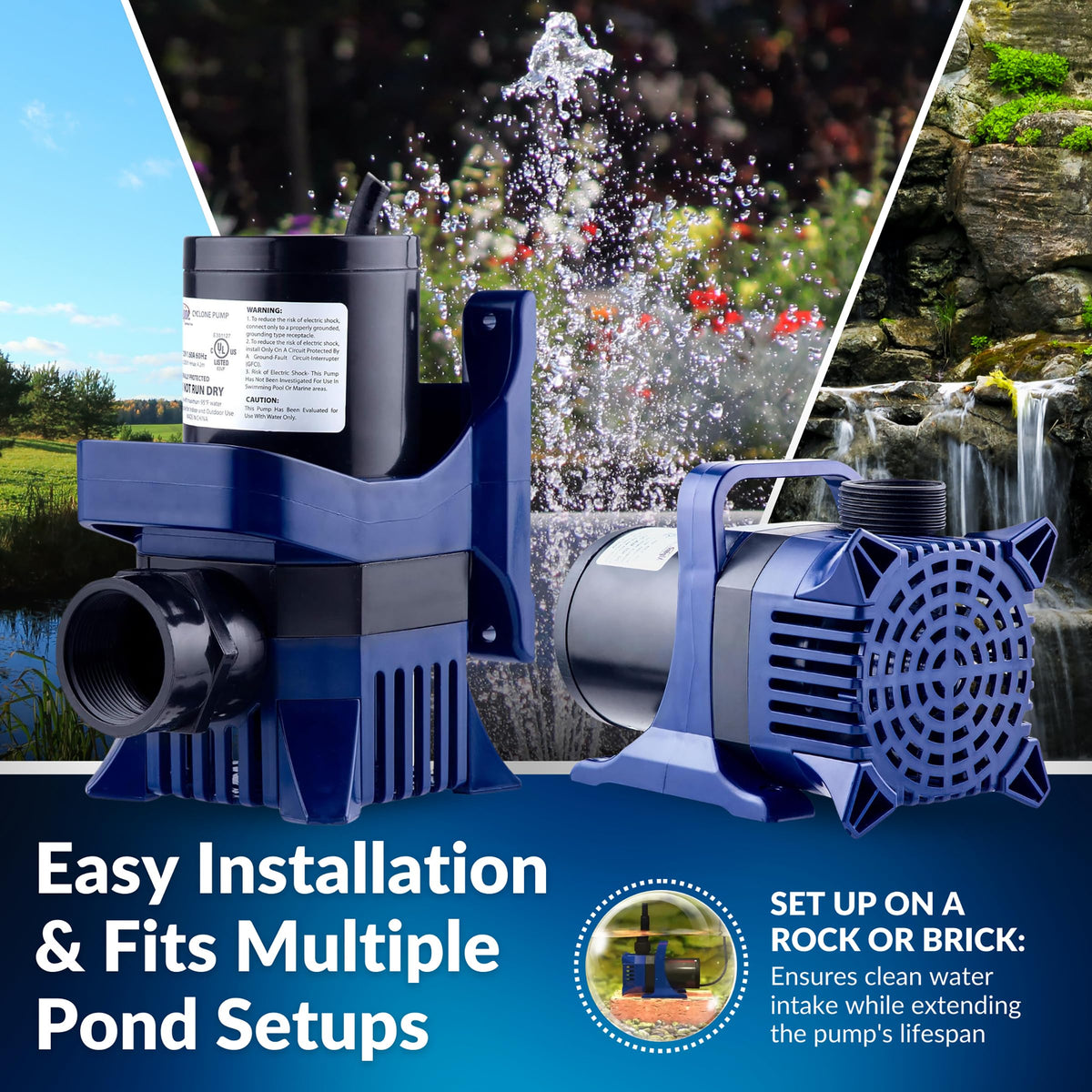 Alpine Corporation PAL3100 | 3100 GPH Submersible Water Pump with 33-ft Cord — Quiet 276W Motor, 21.5-ft Lift — Multi-Angle Flow for Ponds, Waterfalls & Fountains — Durable & Efficient
