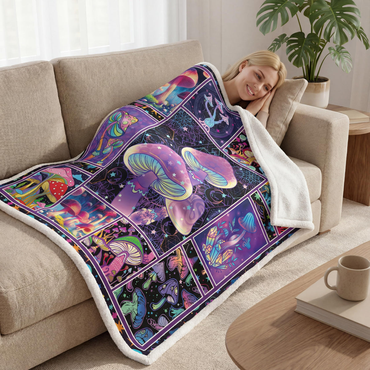 Mushroom Blanket Gifts for Women Fleece Sherpa Throw Blanket Decor 50"x60"