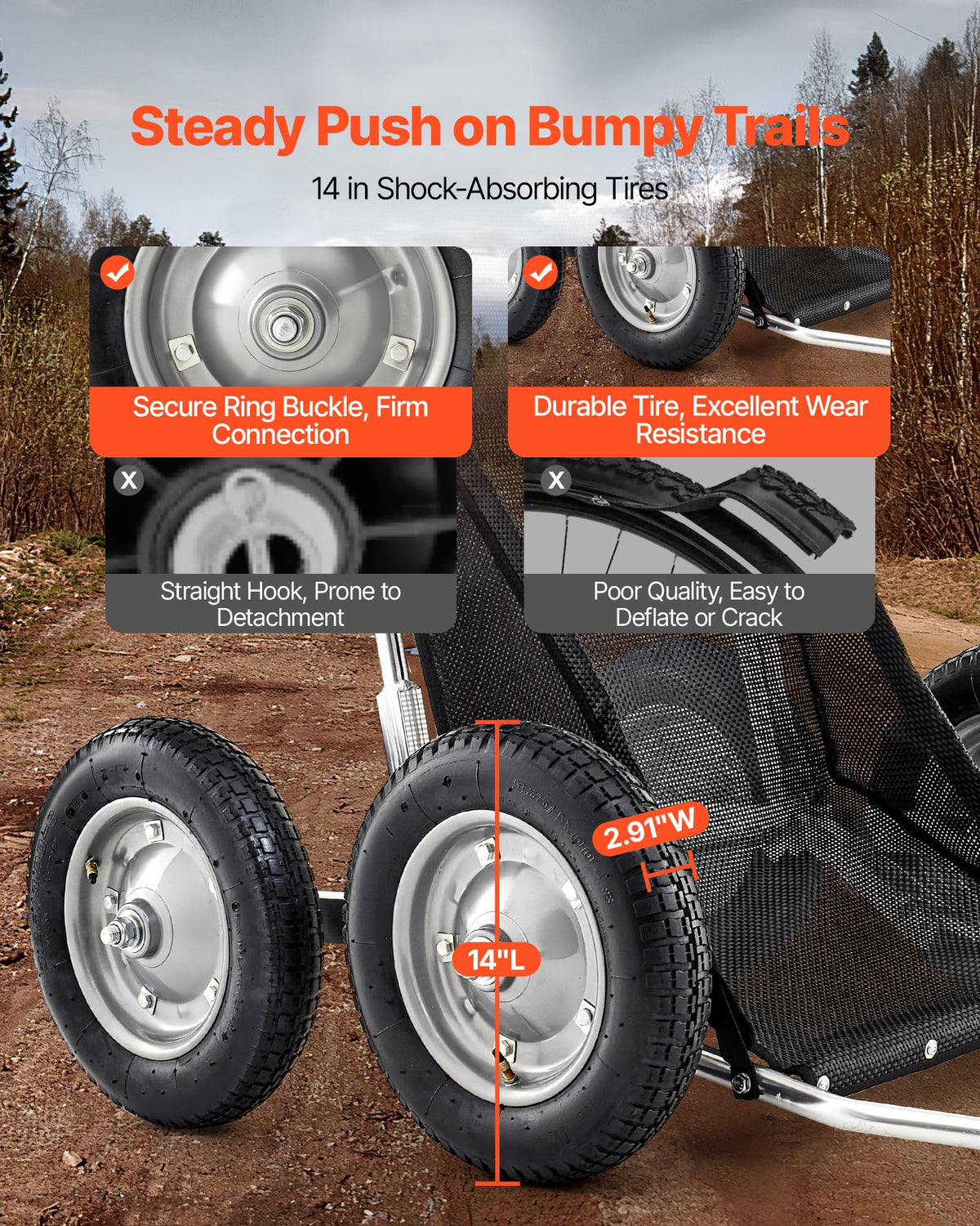 VEVOR Game Carts for Hunting, 500LBS Deer Cart Game Hauler, Heavy-Duty Crawler Cart, All-Terrain Folding Deer Hauling with Shock-Absorbing Tires, Utility Gear Dolly for Hunting Fishing Hiking