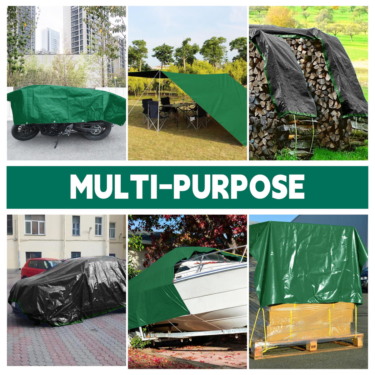 Tarp 30x50 ft Heavy Duty 100% Waterproof 10mil,UV Resistant,Durable Grommets and Reinforced Edges Green/Black Tarp for Camping, Swimming Pools,Car Coverage -by MVPNET