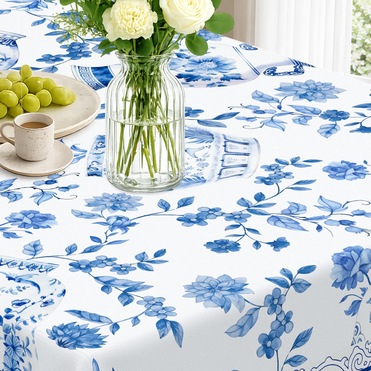 Viyeneyo Rectangle Tablecloth 60x102 Inch, French Blue Vase Table Cloth