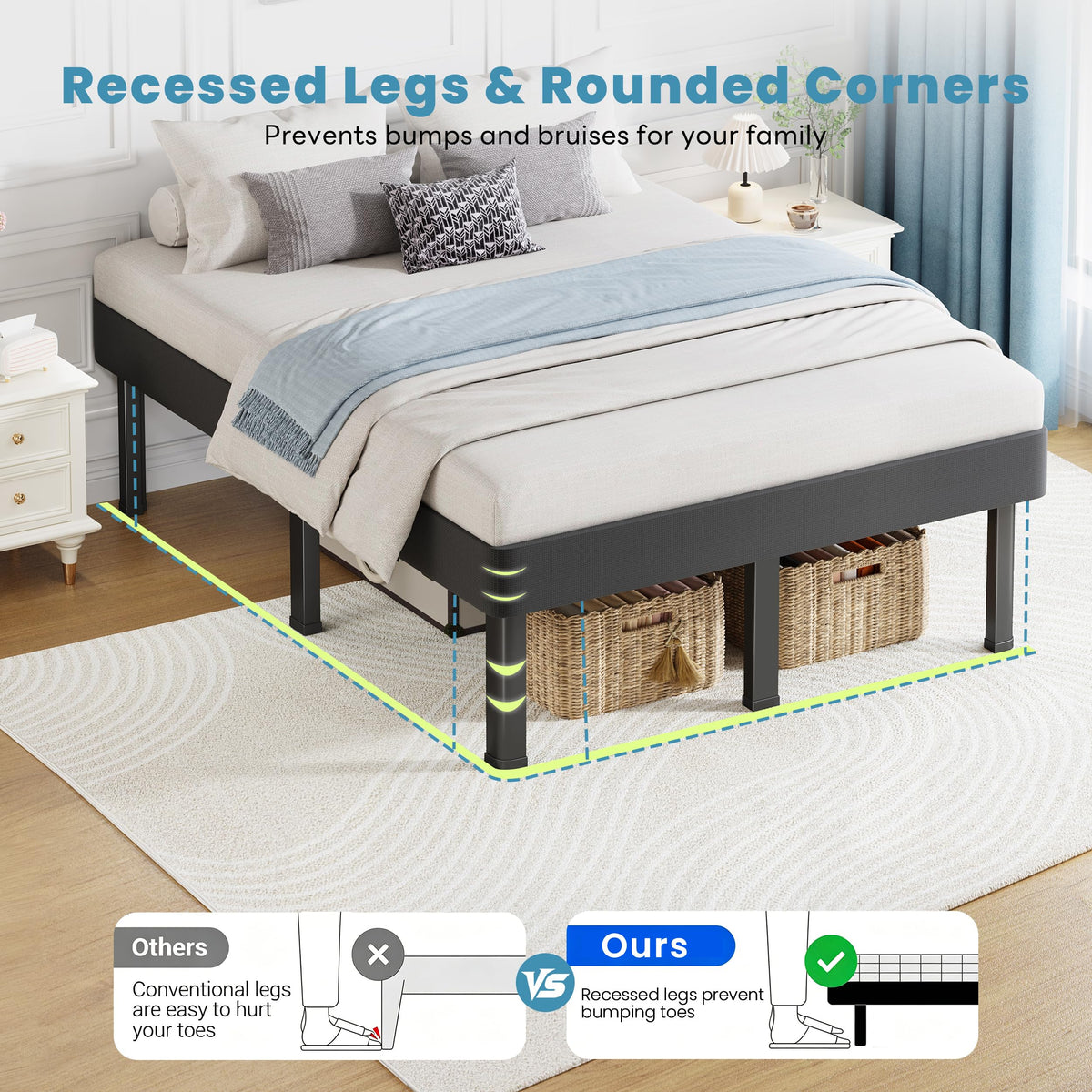 NKZ Box Spring Full Size, 14 inch All-in-One Box Spring with 9 Legs for Full Bed, 4000lbs Heavy Duty Metal Mattress Foundation with Fabric Cover, Noise Free, Easy Assembly, Black