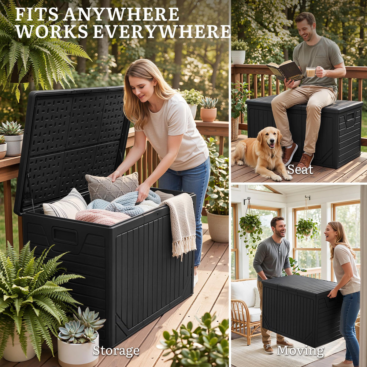 YITAHOME XXL 230 Gallon Extra Large Outdoor Deck Box, Lockable Resin Double-Wall Storage Box and Waterproof Patio Furniture Bin for Garden Tools & Pool Accessories, Black