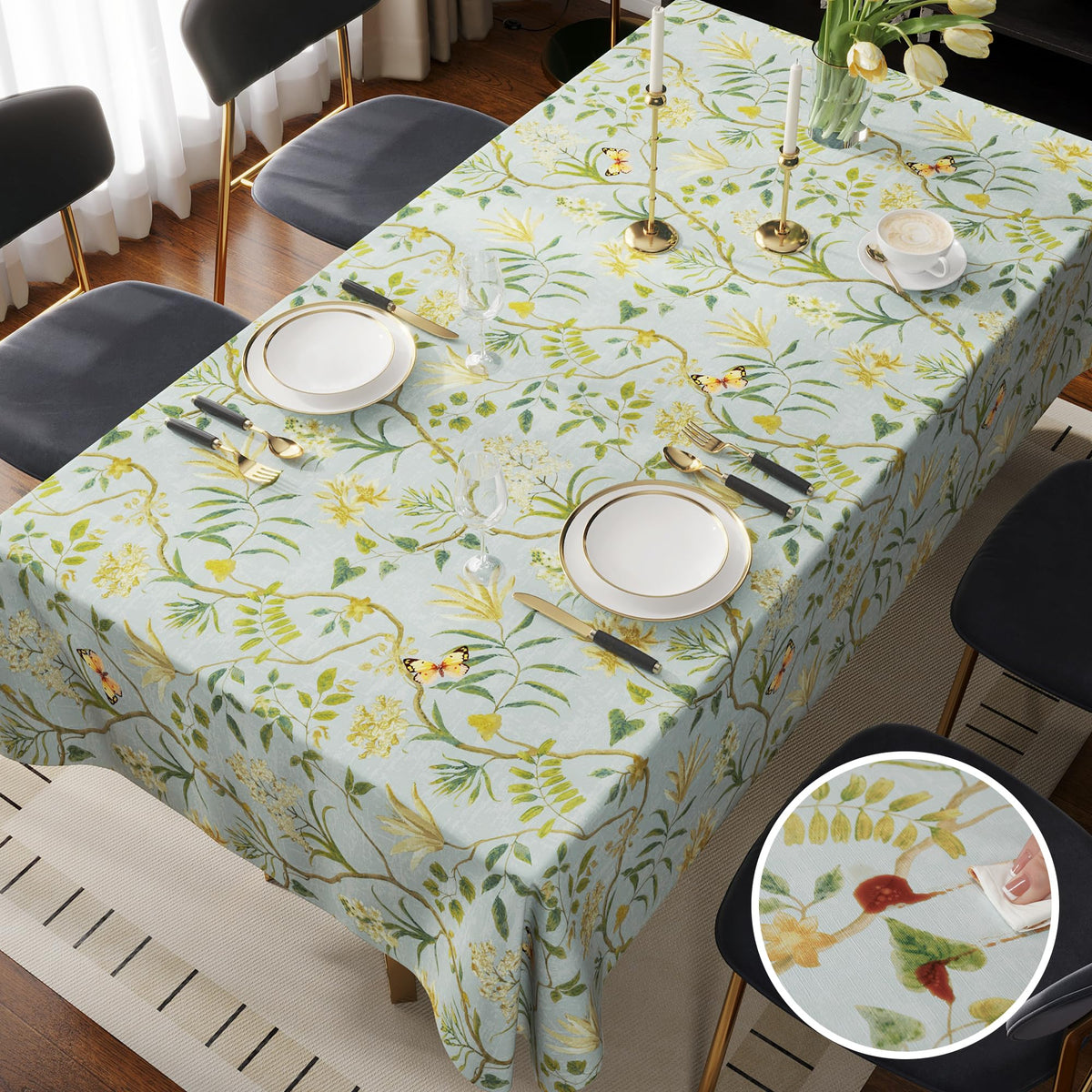 HOMOHEINI Rectangle Table Cloth,100% Waterproof Tablecloth Oil Proof Spill Proof Vinyl Table Cloth, Wipe Clean Plastic Table Cover for Dining, Camping, Indoor and Outdoor 52" x 70",Leaves