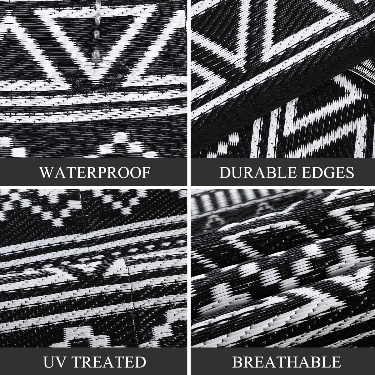COZYLOOM Outdoor Rug 10' x 20' Waterproof for Patios Clearance, Reversible Outdoor Plastic Straw Camping Rug Carpet, Large Rugs Mats for RV, Camper, Deck, Balcony, Porch, Beach, Picnic,Black & White