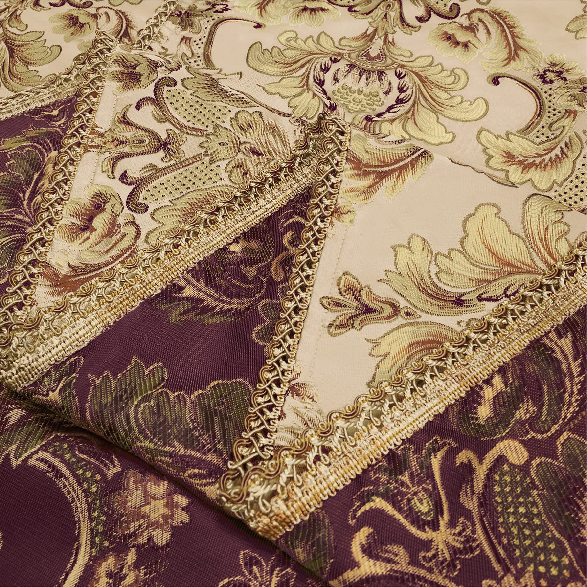 Loom and Mill Luxury Rectangle Tablecloth 60 x 120 Inches, Elegant Damask Golden Floral Table Cover with Handmade Tassels for Dining Table Banquets Decorations(Beige, 60"x120")