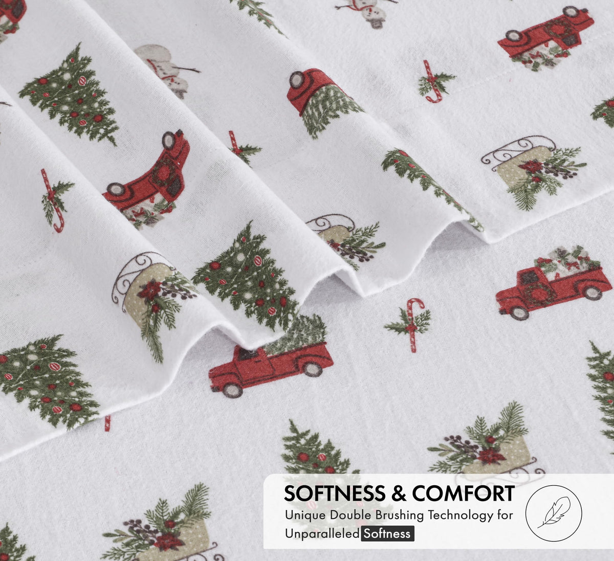 RUVANTI Flannel Sheets Queen Size - 100% Cotton Double Brushed Bed Sheets, Deep Pockets 16 Inches Queen Sheet Set, All Seasons Breathable & Extra Soft - Warm & Cozy, 4 Piece, Holiday Haul