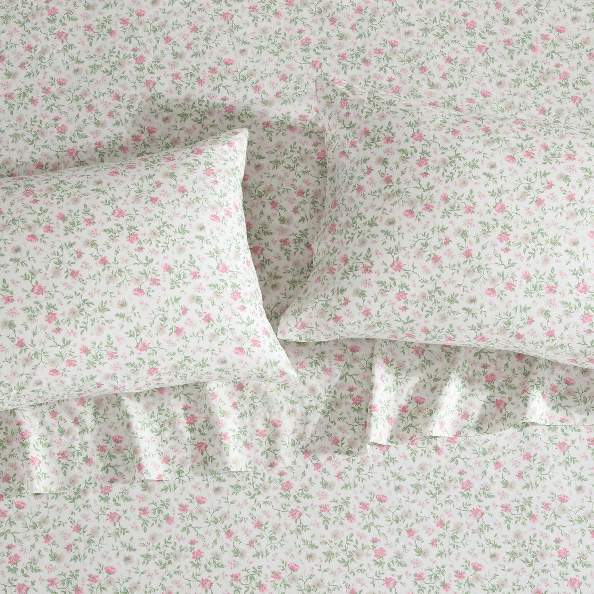 Laura Ashley - King Sheet Set, Super Soft Cotton Percale Bedding Set with Matching Shams, Oeko-Tex Certified (Bonnie Pink, King)