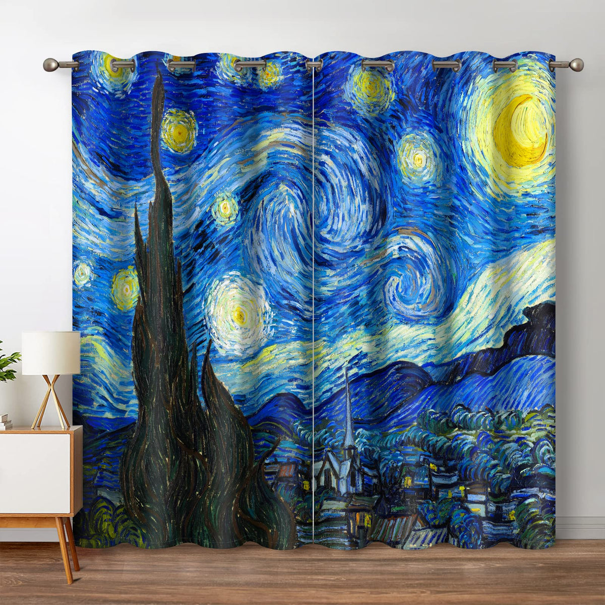 Jekeno Starry Night Blackout Curtains Art Decor for Home Bedroom Living Room Darkening Curtains Grommet Window Drapes 2 Panel Set, 52"x84"