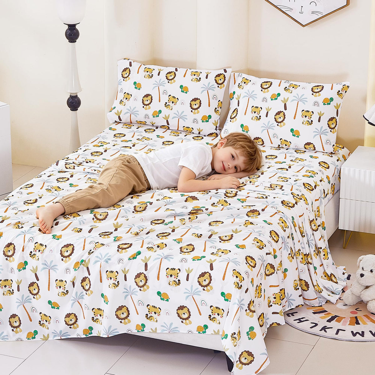 CozySmile Twin Sheet Set Kids,3 Pieces Breathable Soft Microfiber Bedsheets for Child Boys, Oeko-TEX, Anti Pilling Deep Pockets Easy Care Bed Sheets, Lion Tiger