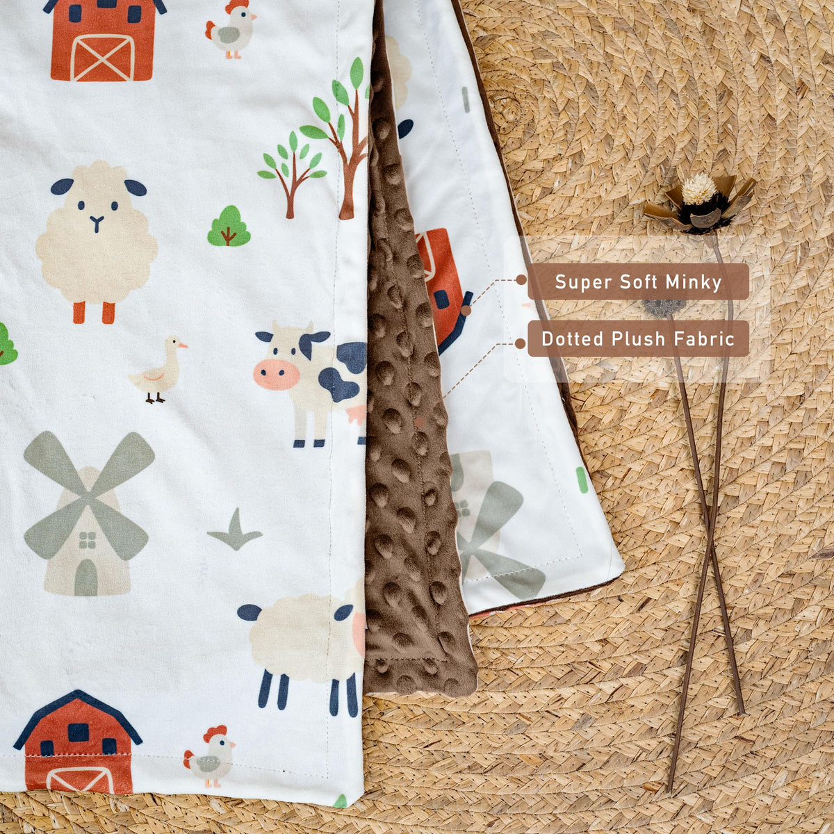 Baby Blanket for Boys Girls, 30x40 Inch Soft Lightweight Minky Dot Blanket with Farm Animals, Double-Layer Dotted Backing for Infant Toddler Nursery Crib, Sensory Security Blanket