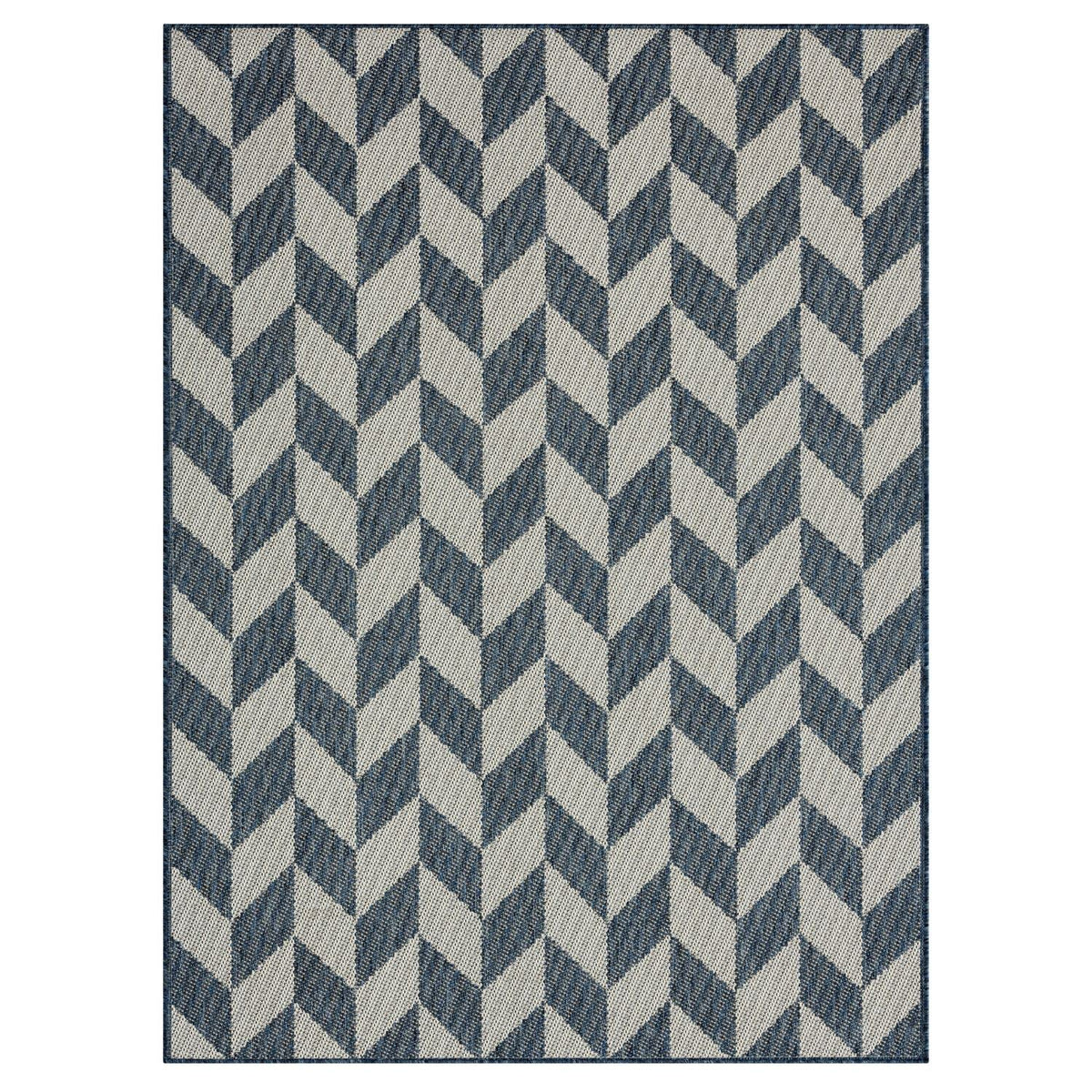 Nicole Miller New York Patio Country Calla Contemporary Herringbone Indoor/Outdoor Area Rug, Blue/Cream, 7'9"x10'2"