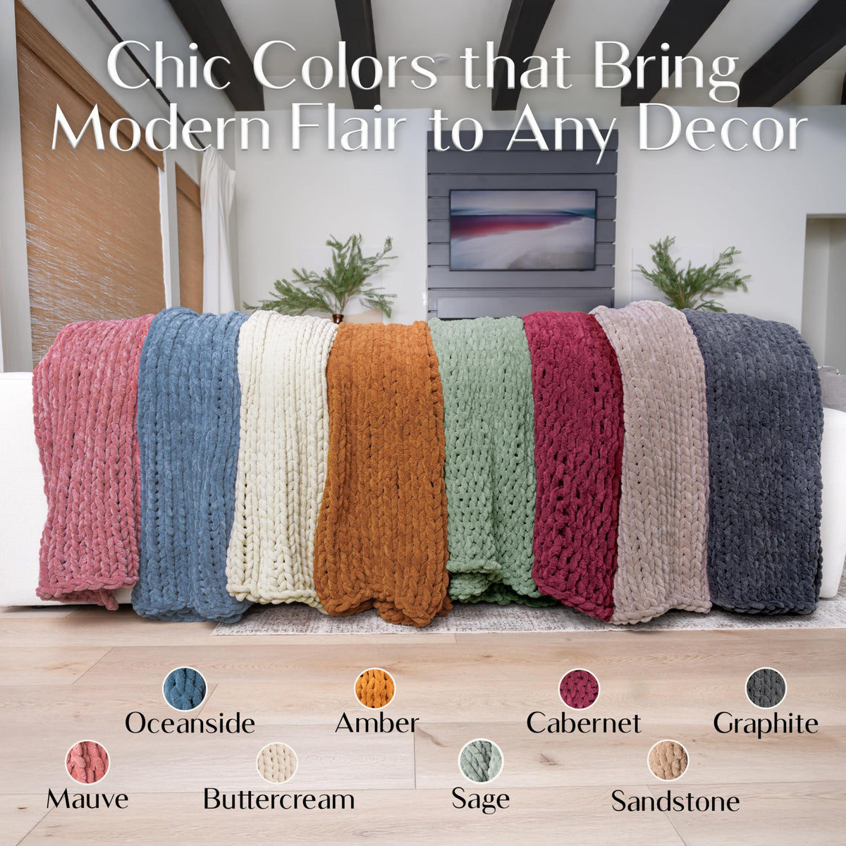 SAMIAH LUXE Chunky Knit Throw Blanket 50x60, Buttercream Cream Chenille Throw Blanket for Couch Bed Sofa, Soft Fluffy Cable Knit Blanket, Oeko-TEX Certified, Machine Washable