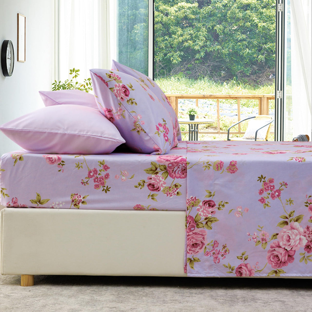 Spirit Linen home 6-Piece King Size Bed Sheet Set - Deep Pocket, Floral Pattern, Soft and Breathable Bed Sheets, Microfiber Material, Includes 1 Fitted, 1 Flat, 4 Pillowcases - Pink/Lavender Floral