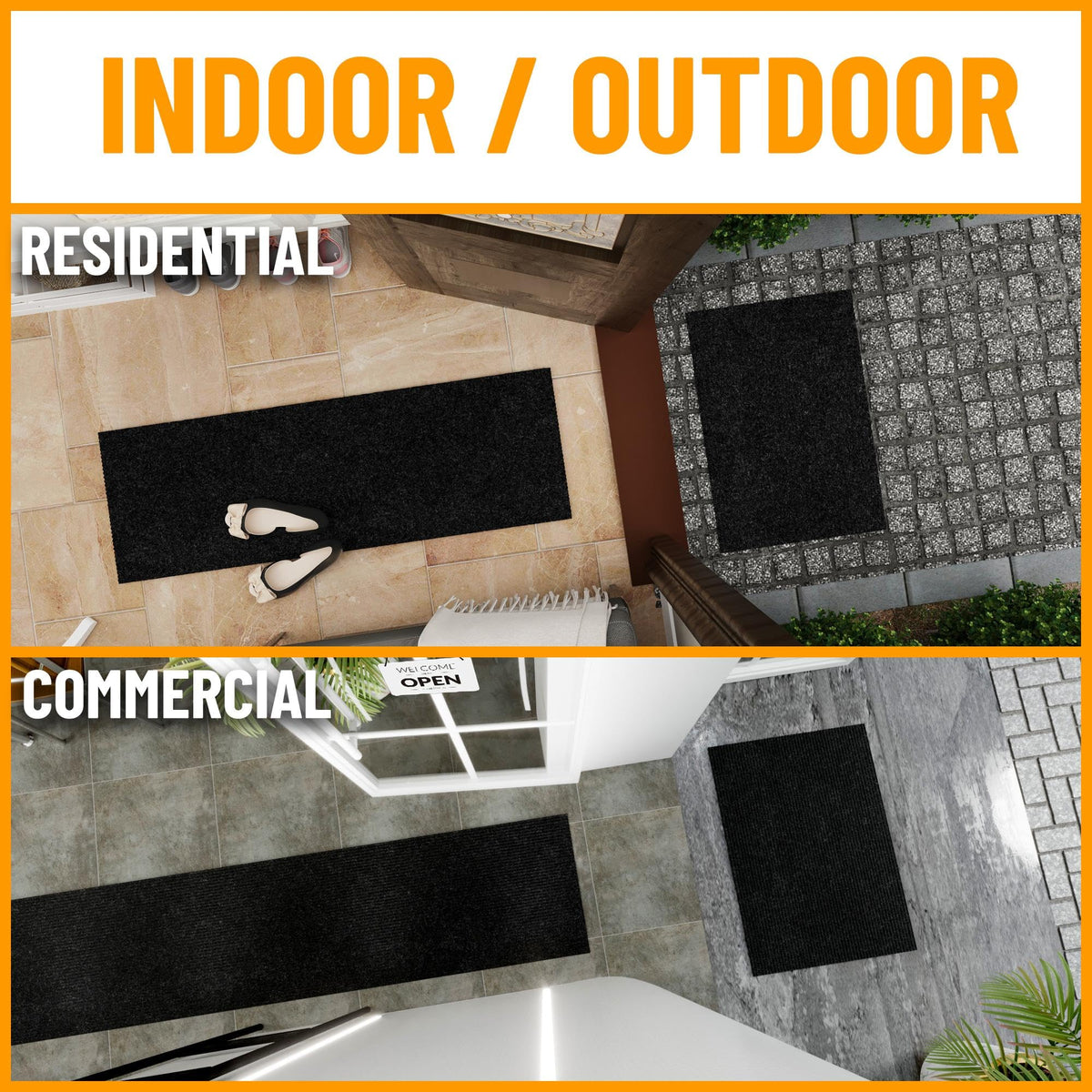 Ottomanson 6'6" x 11' Mud Mat Area Rug Scraper Carpet - Non-Slip, Dirt Trapping for Indoor & Outdoor Use - Ideal for Entryway, Garage, Kitchen, Patio & High-Traffic Areas, Black