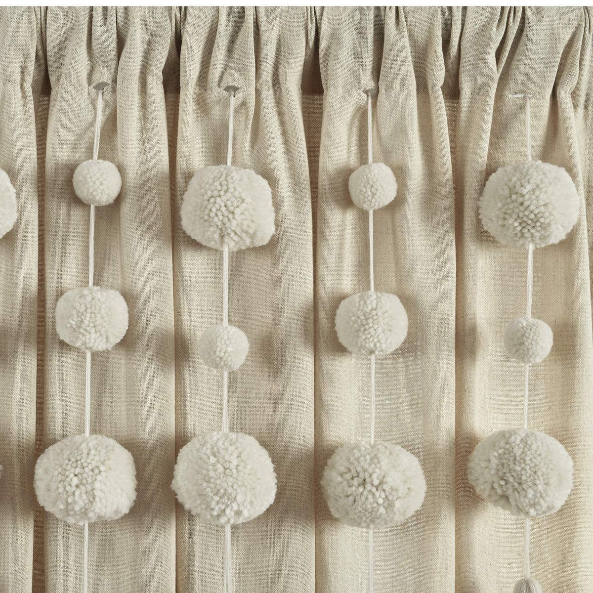 Lush Decor Boho Pom Pom Tassel Linen Textured Window Curtain Panel, Single 52" W x 95" L Linen -