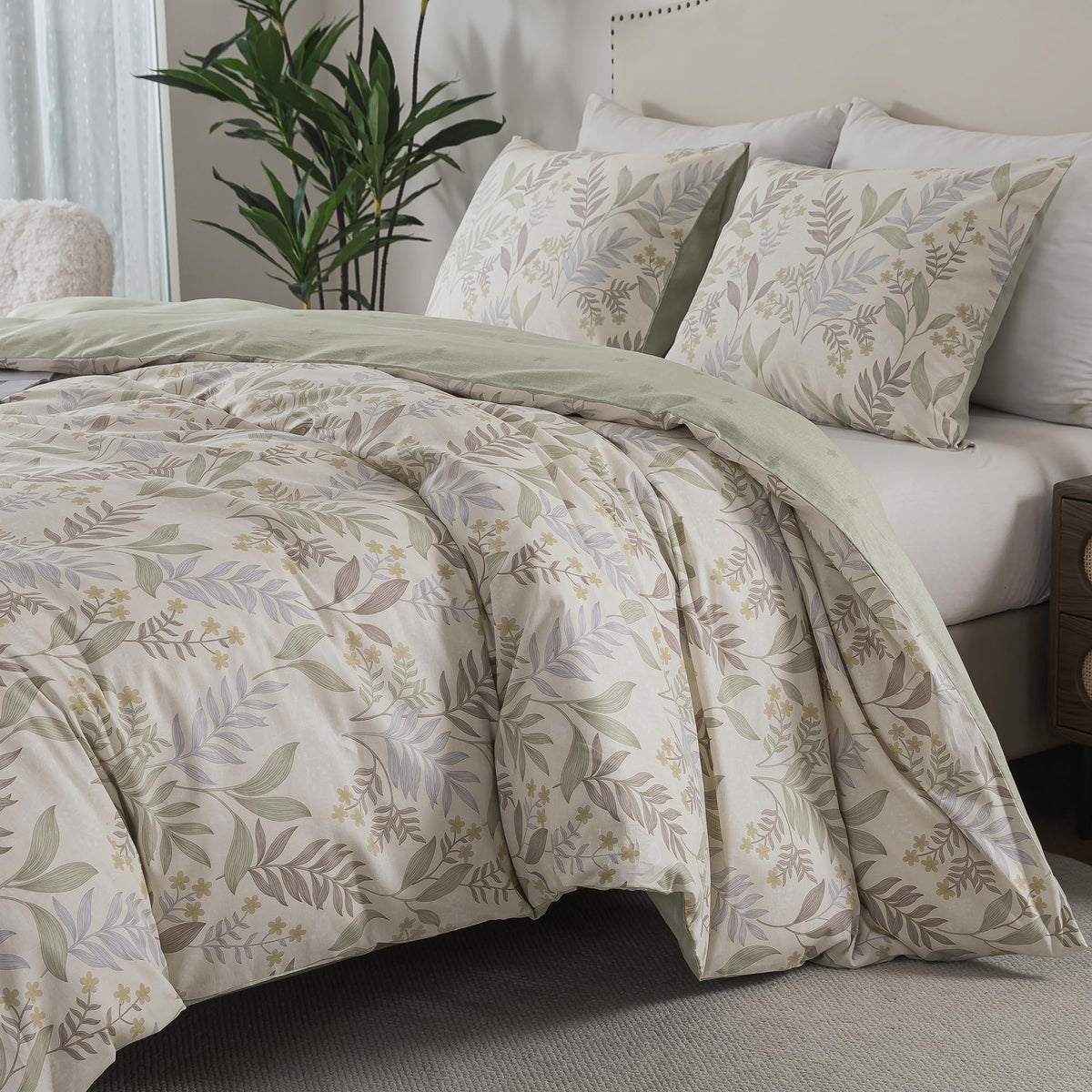 HoneiLife King Size Duvet Cover - 100% Cotton Comforter Cover, Soft & Breathable Floral Bedding Duvet Cover Sets with Zipper Closure & Corner Ties, 3-PC Wildflower Comforter Cover Sets, Blooms
