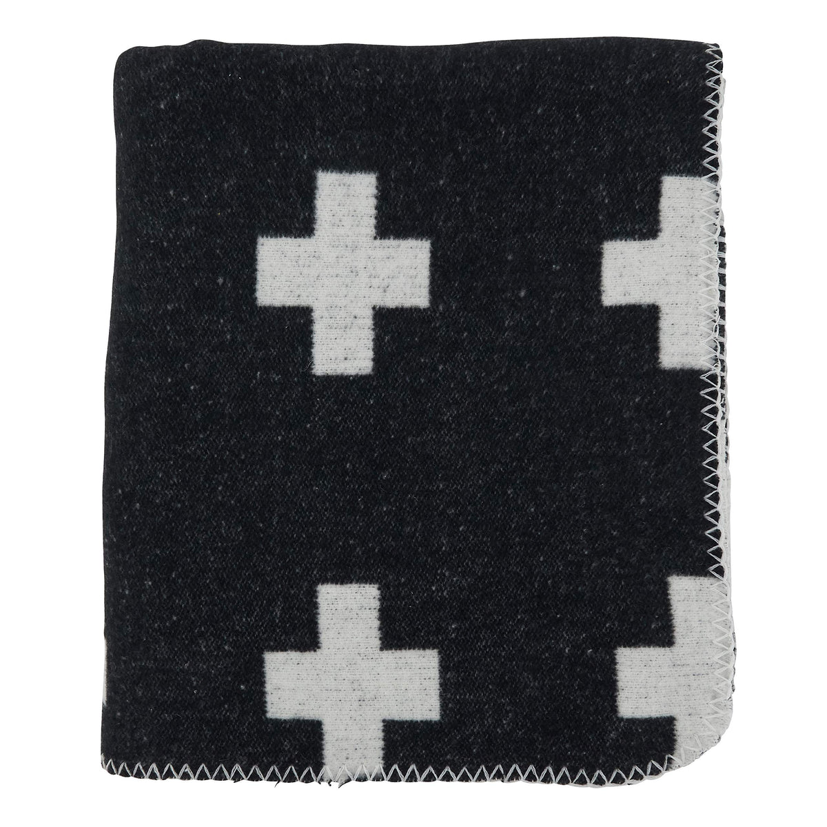 SARO LIFESTYLE Reversible Plus Sign Throw Blanket, Black/White, 50"x60"