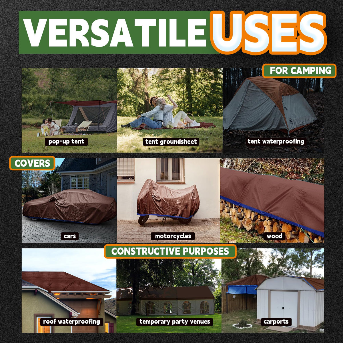 RAINDEWAY Tarp 20x25 Feet Tarps Heavy Duty Waterproof with D-Rings, Reinforced Corners and Edges,UV Resistant,Multipurpose Poly Tarp for Roof,Wood,Camping,Blue/Brown