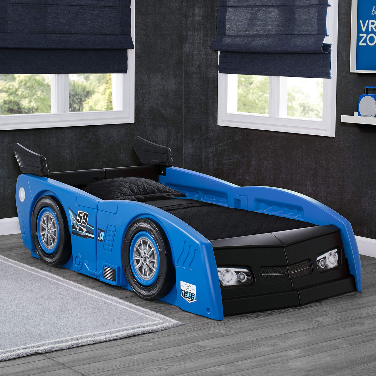 Delta Children Grand Prix Race Car Toddler-to-Twin Bed, Blue