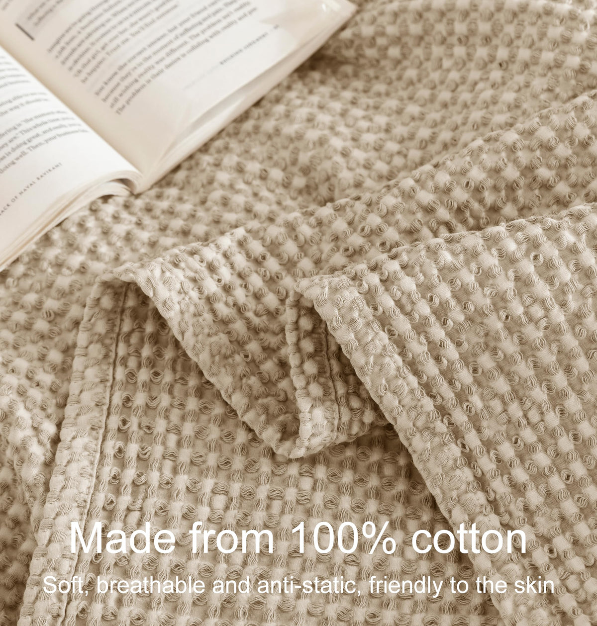 Talasily 100% Cotton Blanket Queen Size for Bed - Spring and Summer Cooling Lightweight & Breathable Bedding -Soft Waffle Weave Christmas Blanket, Machine Washable,Oatmeal,90x90 Inches