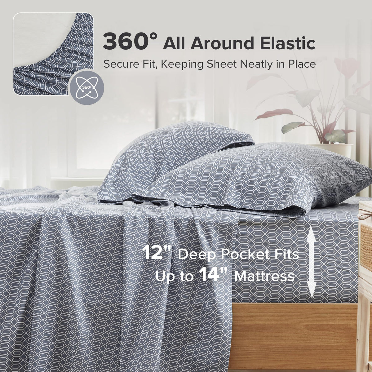 Comfort Spaces 100% Cotton Sheets Twin, Breathable, Naturally Cool Cotton Sheets, Soft Cotton Bed Sheets with 14" Elastic Pocket Fits up to 16" Mattress, All Seasons Sheet Set, Diamond Blue 3 Piece